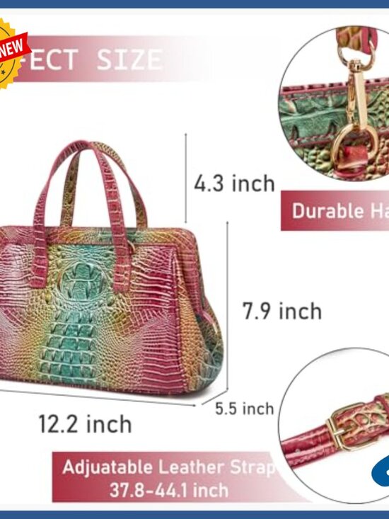 Medium Vegan Leather Satchel Tote with Crocodile Print, Shoulder & Crossbody Bag - Picture 2 of 6